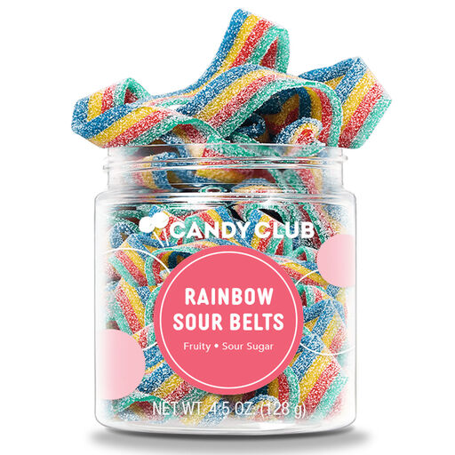 Candy Club Rainbow Sour Belts Gummy Candies in Jar, 4.5 oz., 