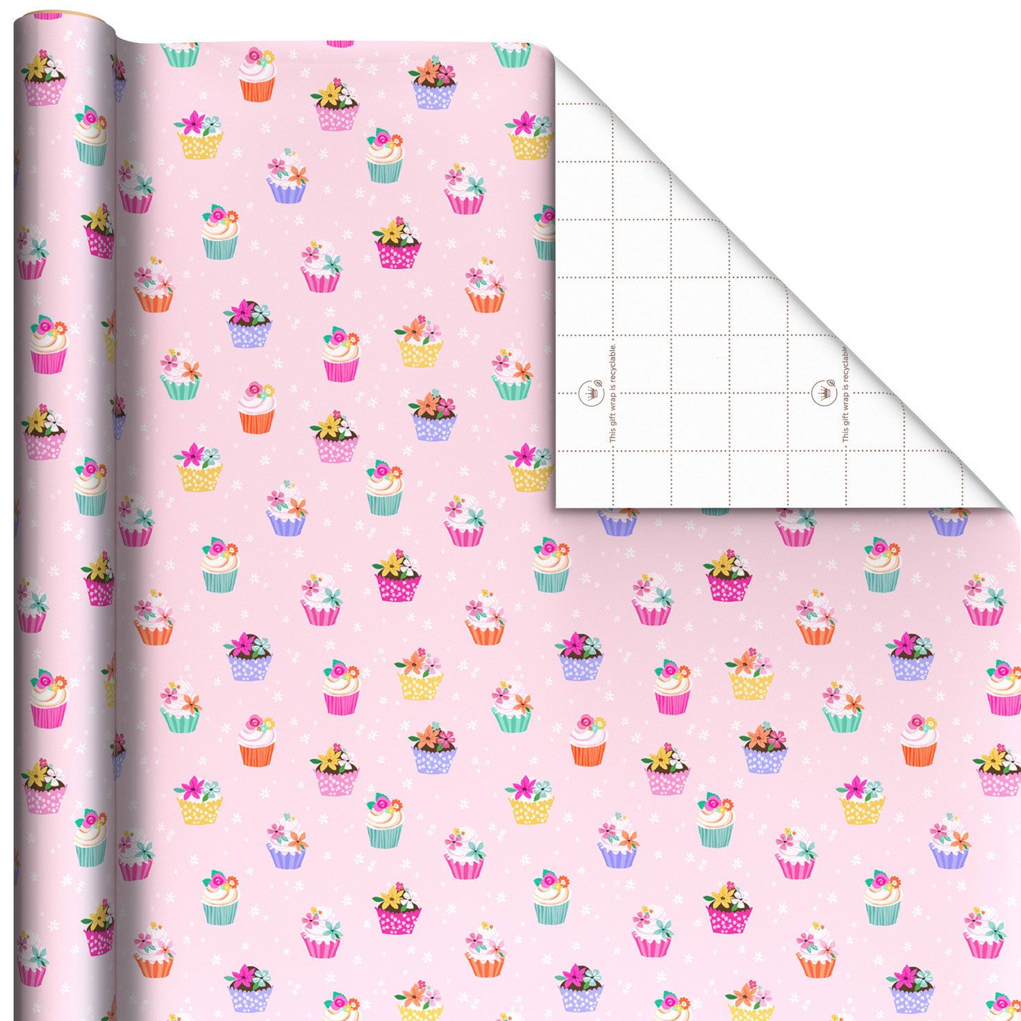 Cupcakes on Pink Wrapping Paper Roll, 20 sq. ft.