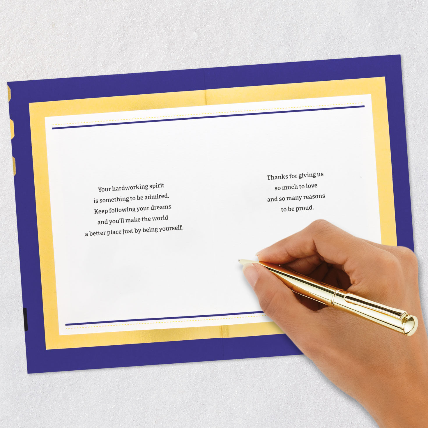 Large Dots on Blue Graduation Card for Son signing card image number 7