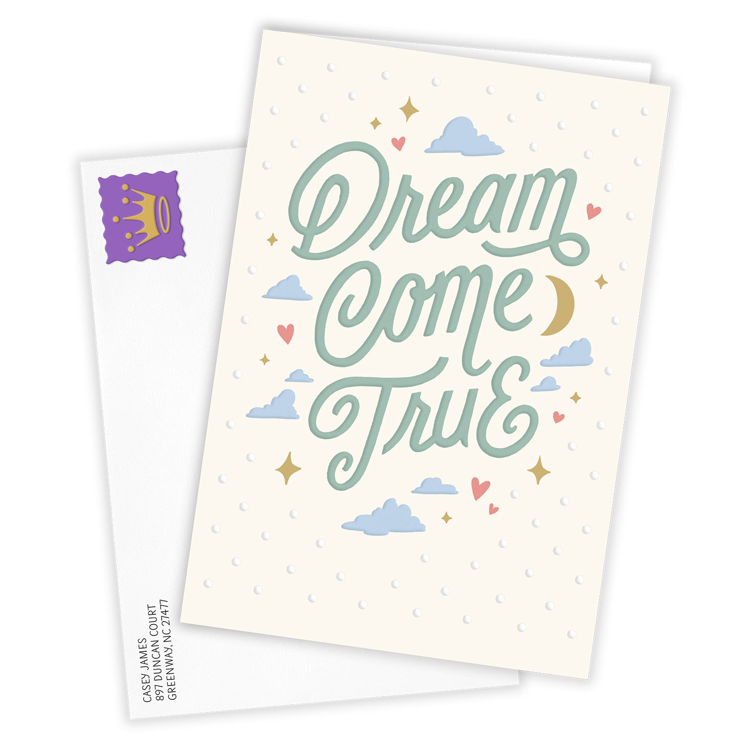 Blue Script With Clouds Moon Personalized Baby Card Card Front with Envelope image number 2