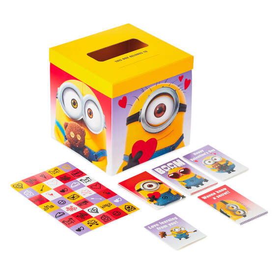Minions Kids Classroom Valentines Kit With Cards, Stickers and Mailbox