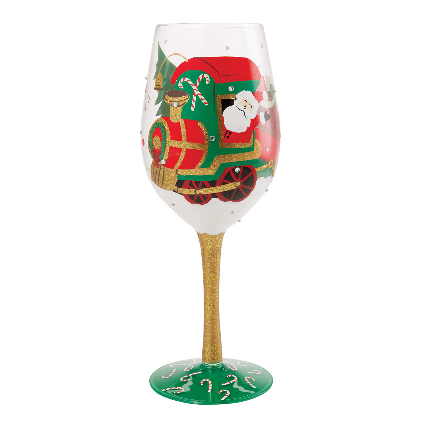 Lolita Chuggin' Along With Santa Handpainted Wine Glass, 15 oz.