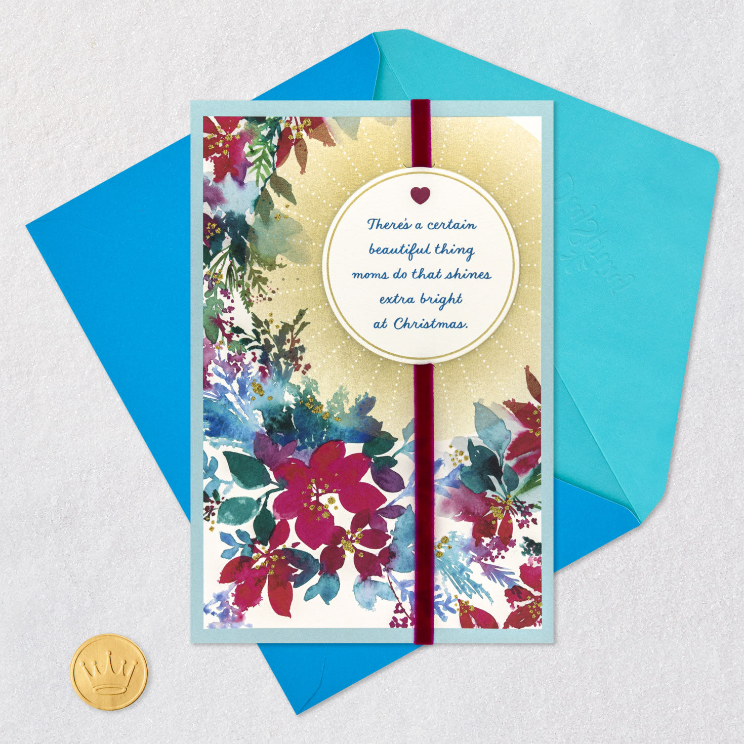 Watercolor Poinsettia Flowers Mom Christmas Card Card with envelope and Seal image number 6