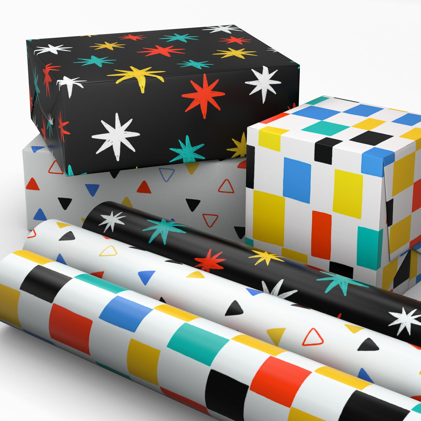 Colorful Shapes 3-Pack Assorted Wrapping Paper Mini Roll Bundle, 45 sq. ft. total, , large image number 2