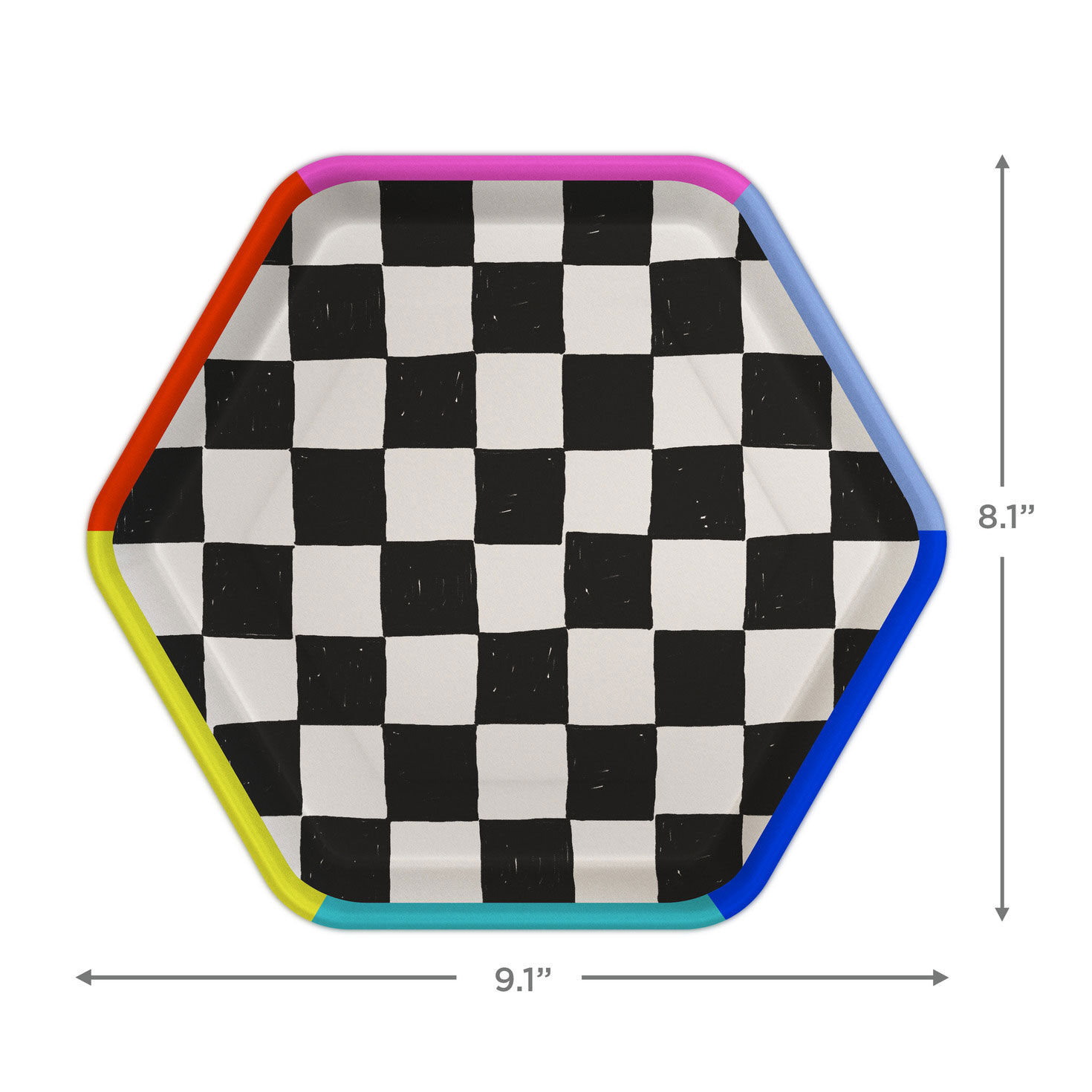 Black and White Checkered Hexagonal Dessert Plates, Pack of 8, , large image number 4