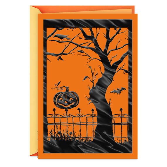 Pumpkin on Fence Happy Halloween Card, , large image number 1