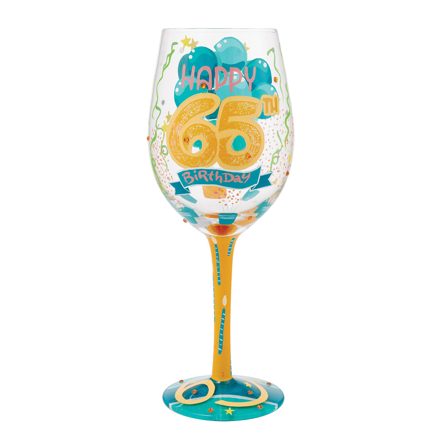 Lolita Happy 65th Birthday Handpainted Wine Glass, 15 oz.