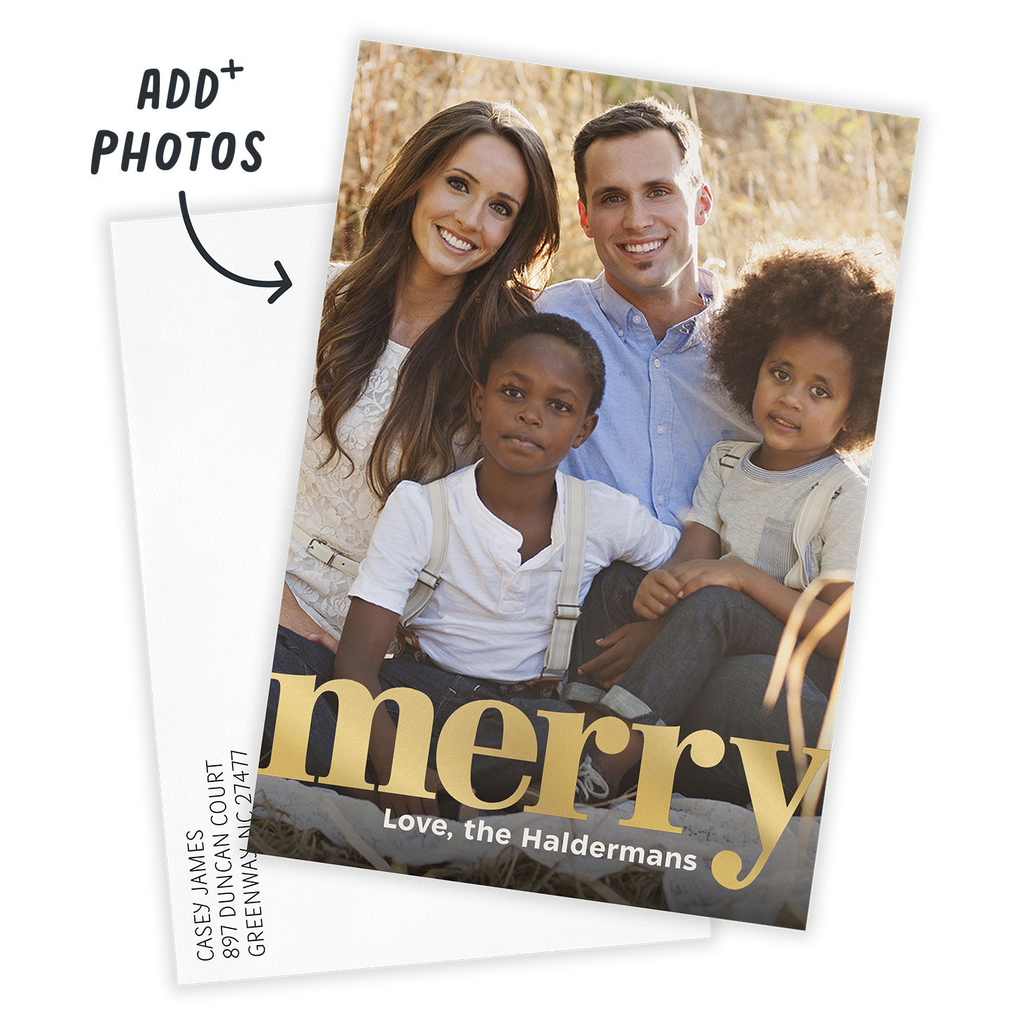 Gold Merry Flat Christmas Photo Card, , large image number 2