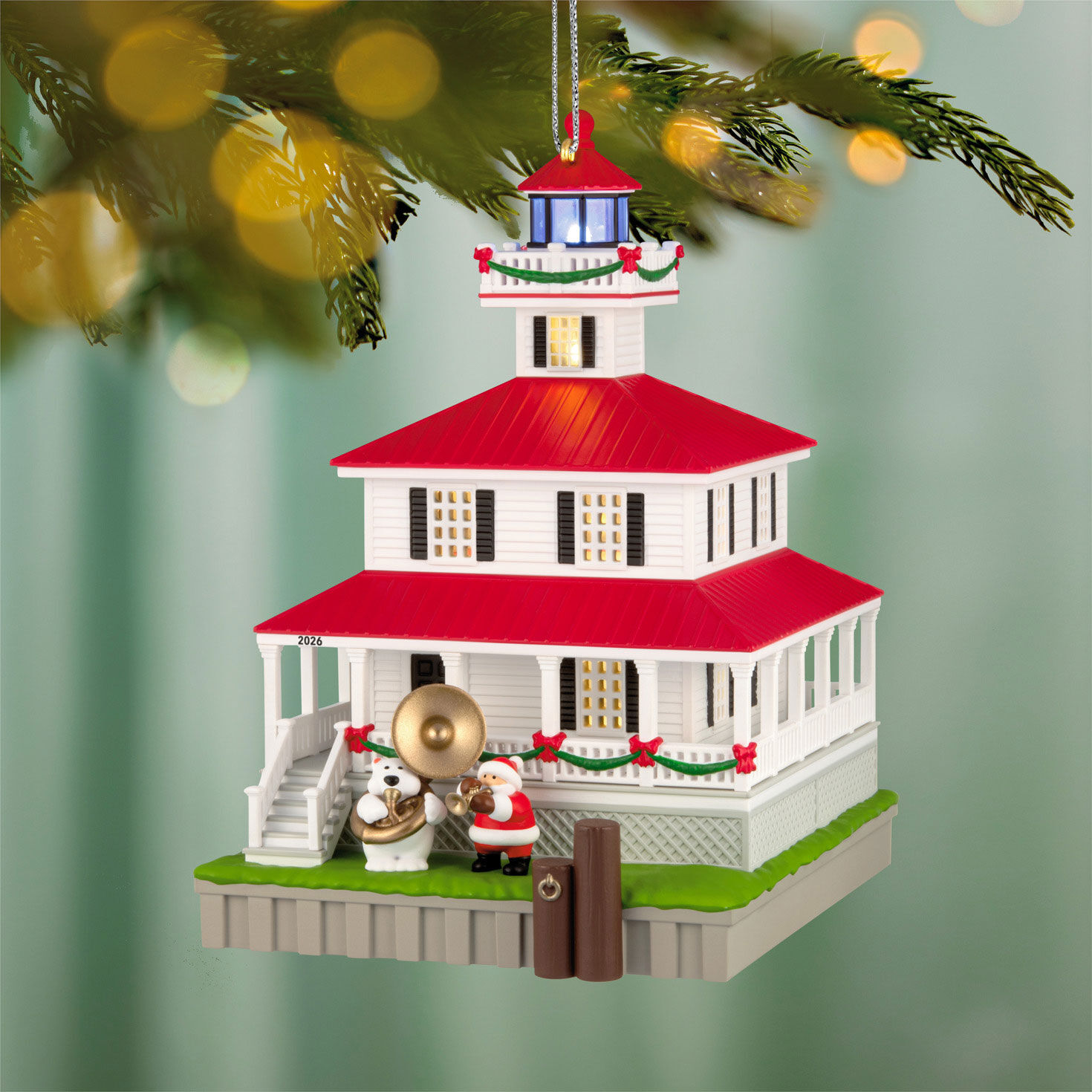 Holiday Lighthouse 2026 Keepsake Ornament hanging on tree image number 2