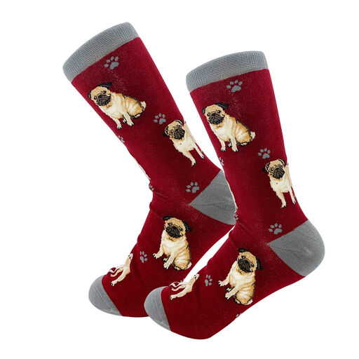 E&S Pets Fawn Pug Novelty Crew Socks, 