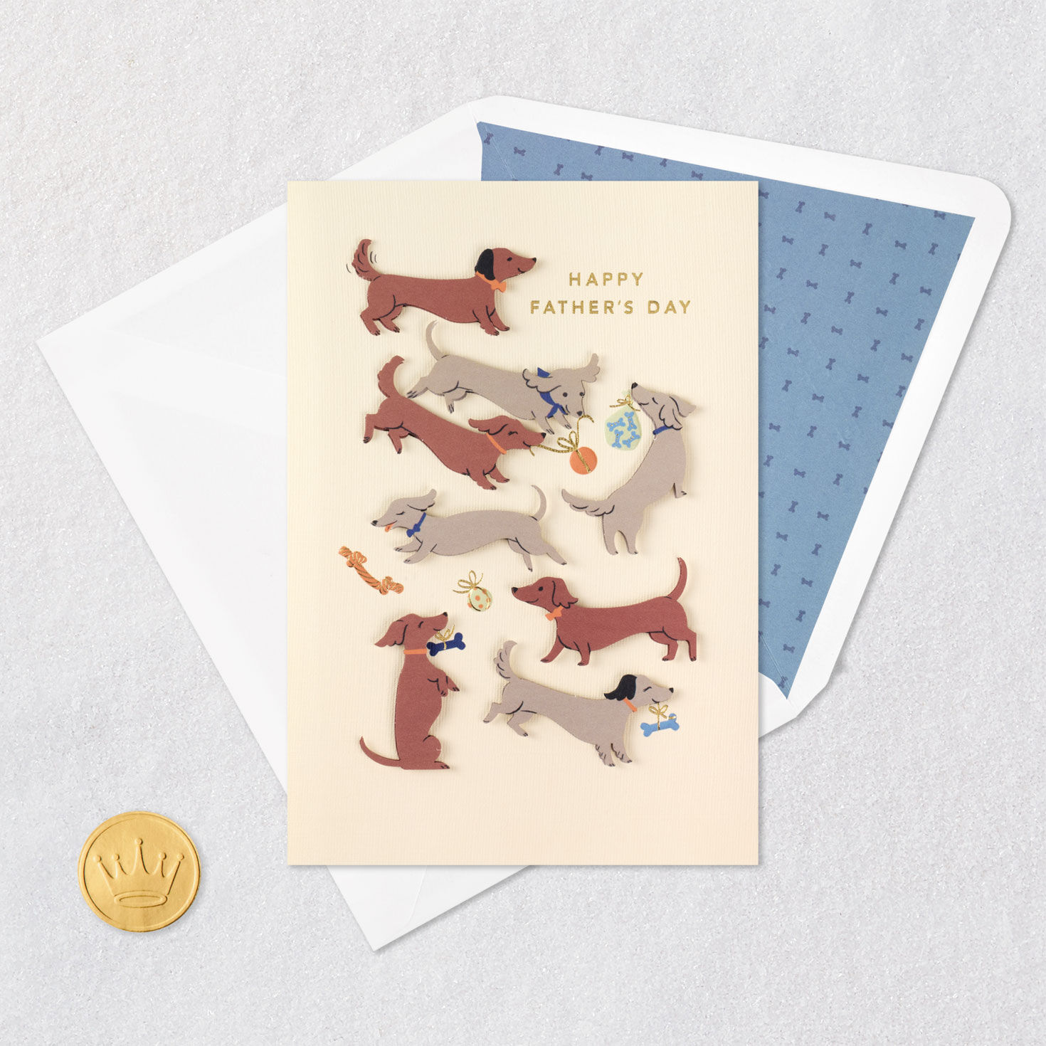 Dogs With Toys Father's Day Card Card Front with Envelope and Gold Seal image number 5