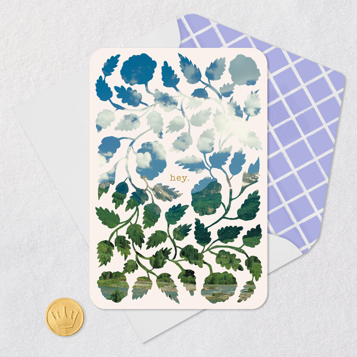 Flowering Vine Mountain Landscape Thinking of You Card Card Front with Envelope and Gold Seal image number 5