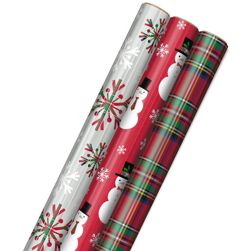 Snow Merry 3-Pack Foil Christmas Wrapping Paper Assortment, 60 sq. ft., 