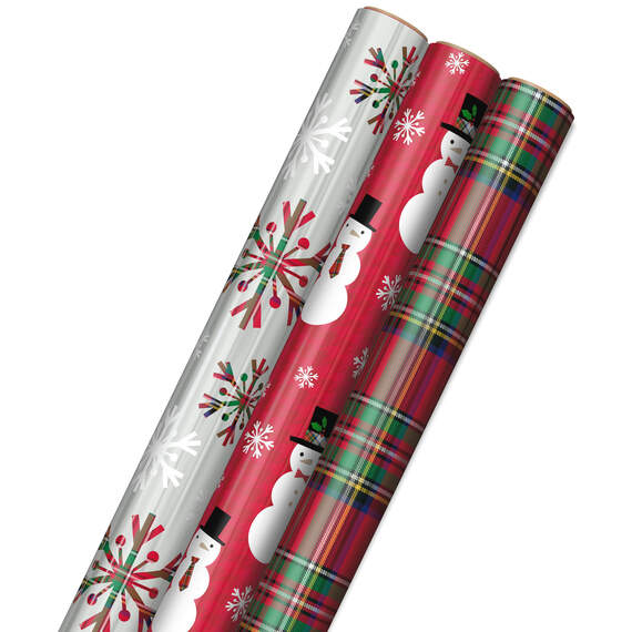 Snow Merry 3-Pack Foil Christmas Wrapping Paper Assortment, 60 sq. ft.