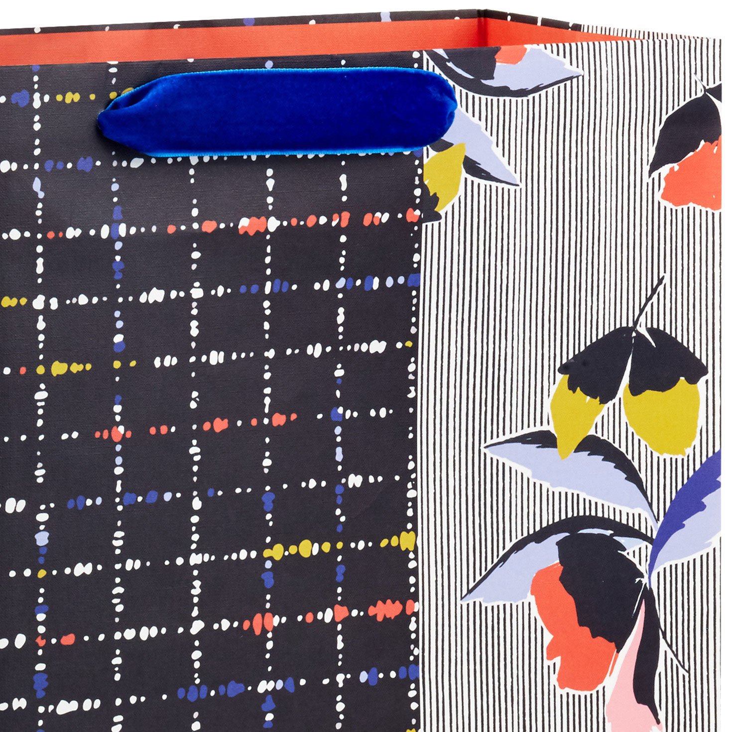 Retro Black Grid and Florals XL Gift Bag handle detail image number 4