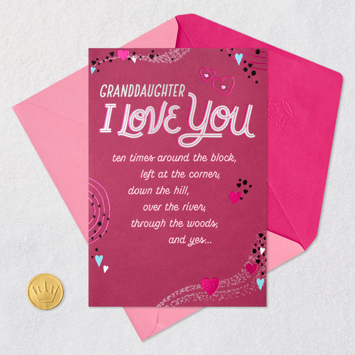 Cosmic Hearts Granddaughter Valentine's Day Card Card Front with Envelope and Gold Seal image number 5