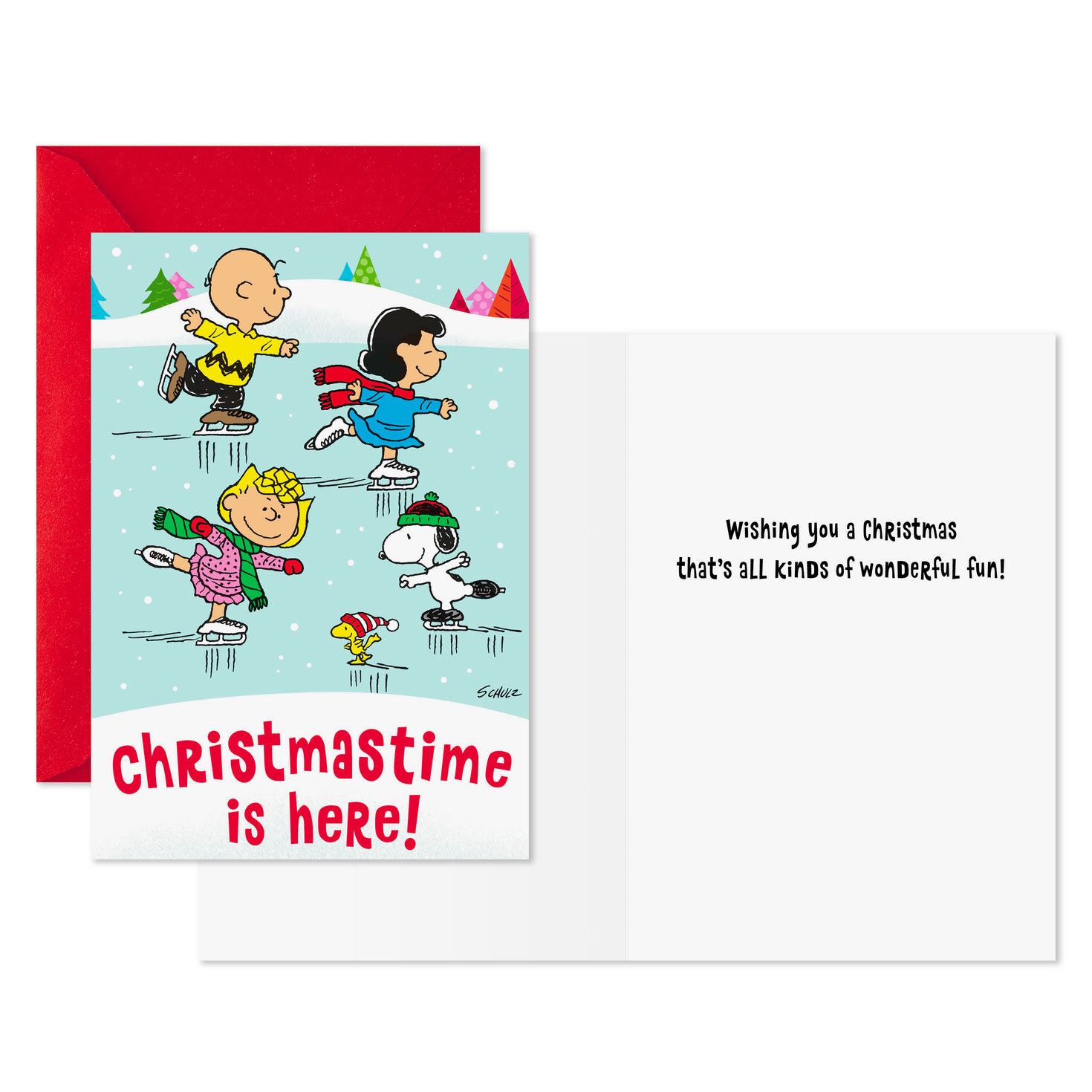 Peanuts Gang Ice Skating Christmas Card Pack Card Front with Sentiment image number 2