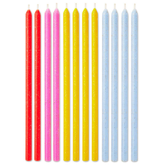 Assorted Color With Glitter Tall Birthday Candles, Set of 12, , large image number 1