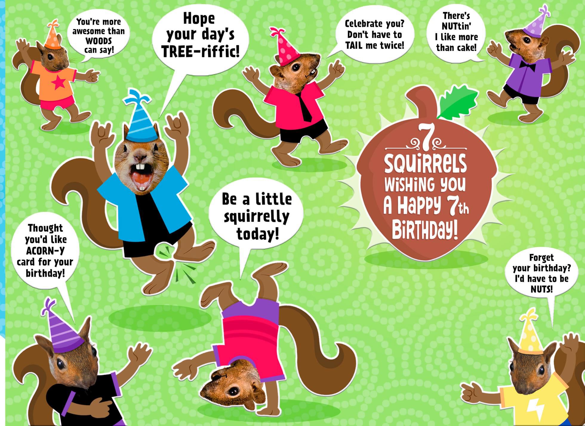 Squirrelly Nuts 7th Birthday Card