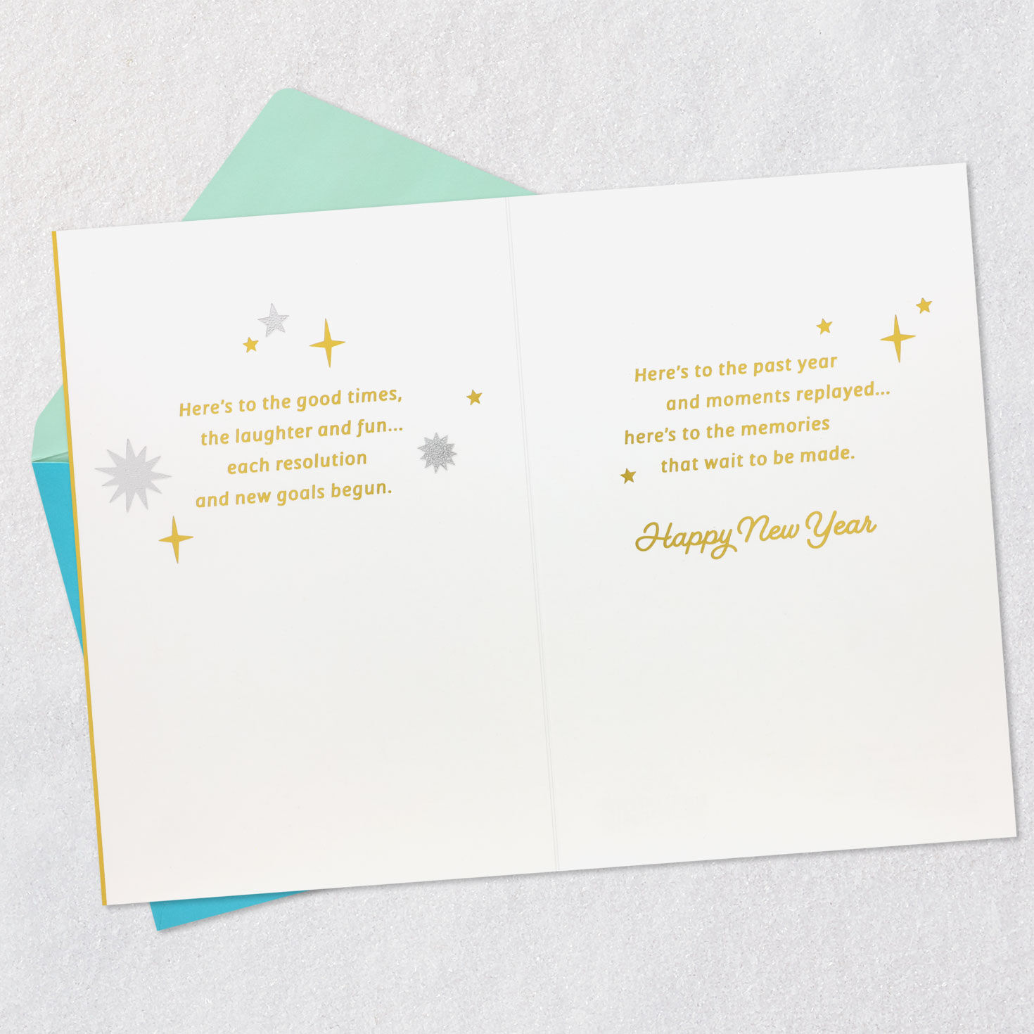 Silver and Gold Stars 2027 New Year's Card Open card with envelope image number 3