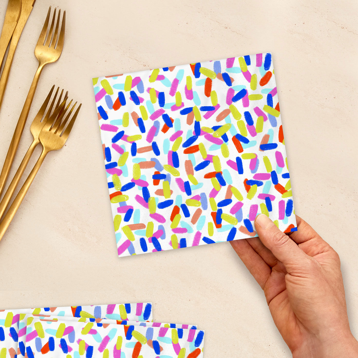 Colorful Sprinkles on White Dinner Napkins, Pack of 20, , large image number 2