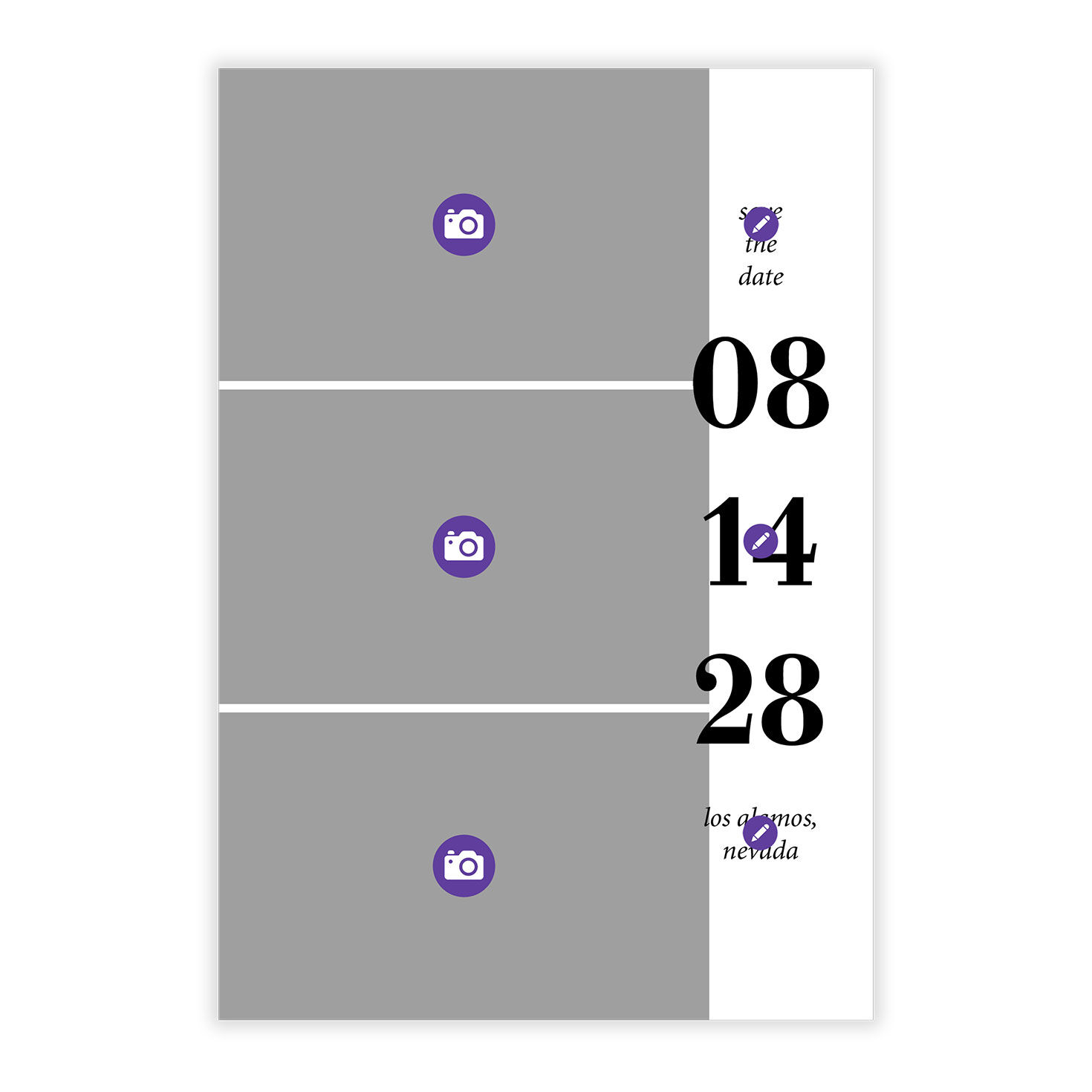 Three Photos Personalized Save the Date Card Card Front indicating personalization image number 5