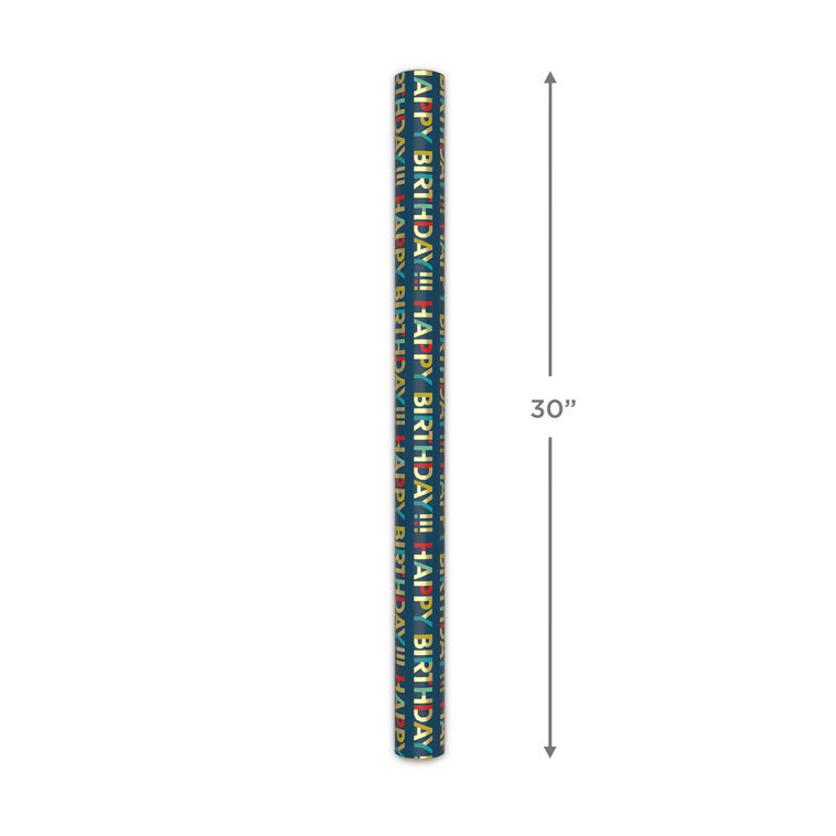 All-Caps Happy Birthday on Navy Wrapping Paper Roll, 20 sq. ft., , large image number 5