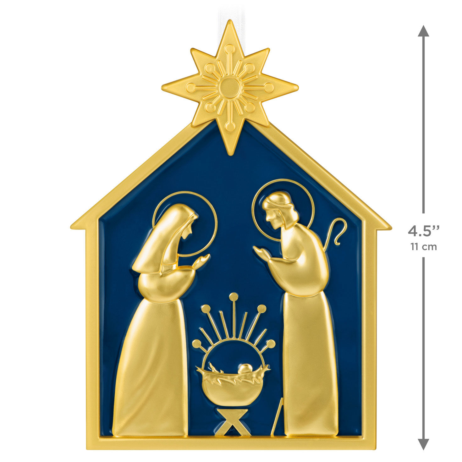 Blue and Gold Nativity Keepsake Ornament measurement image number 3