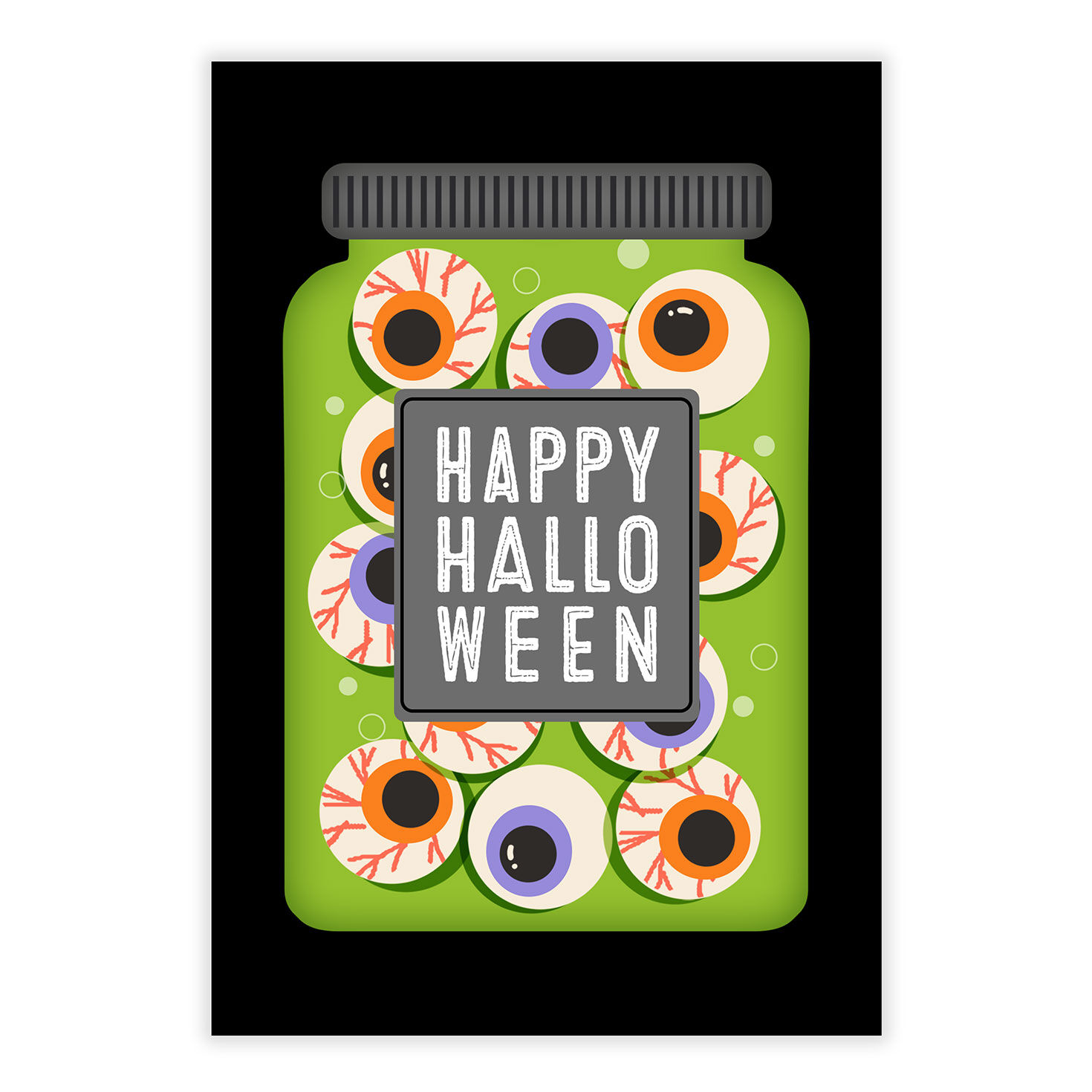 Green Jar of Eyeballs Personalized Halloween Card front image number 2