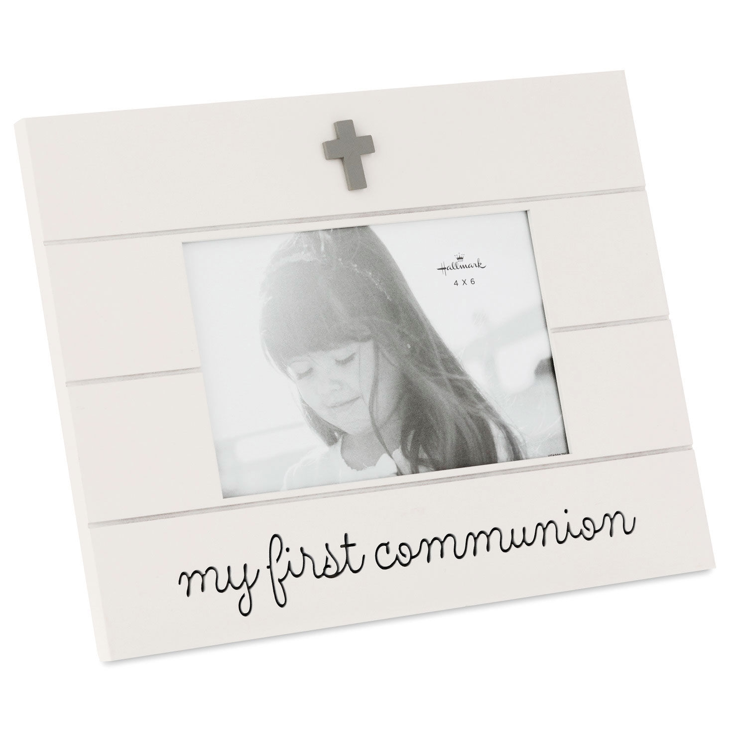 First Communion Silver Finish Cross 4 x 6 Photo Pearl Trim Picture Frame 
