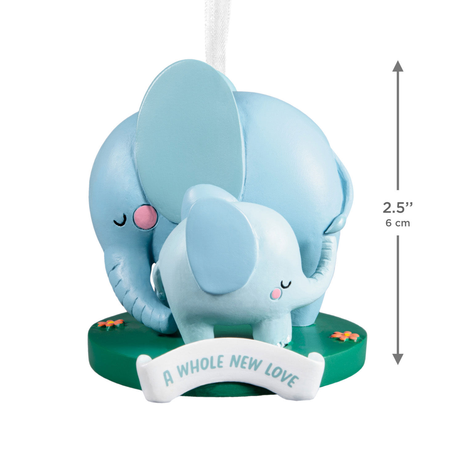 Blue Elephants New Love Christmas Ornament measurement image number 3