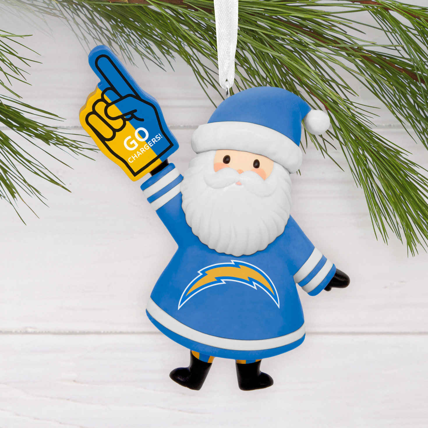 Los Angeles Chargers Santa Fan Christmas Ornament hanging on tree image number 2
