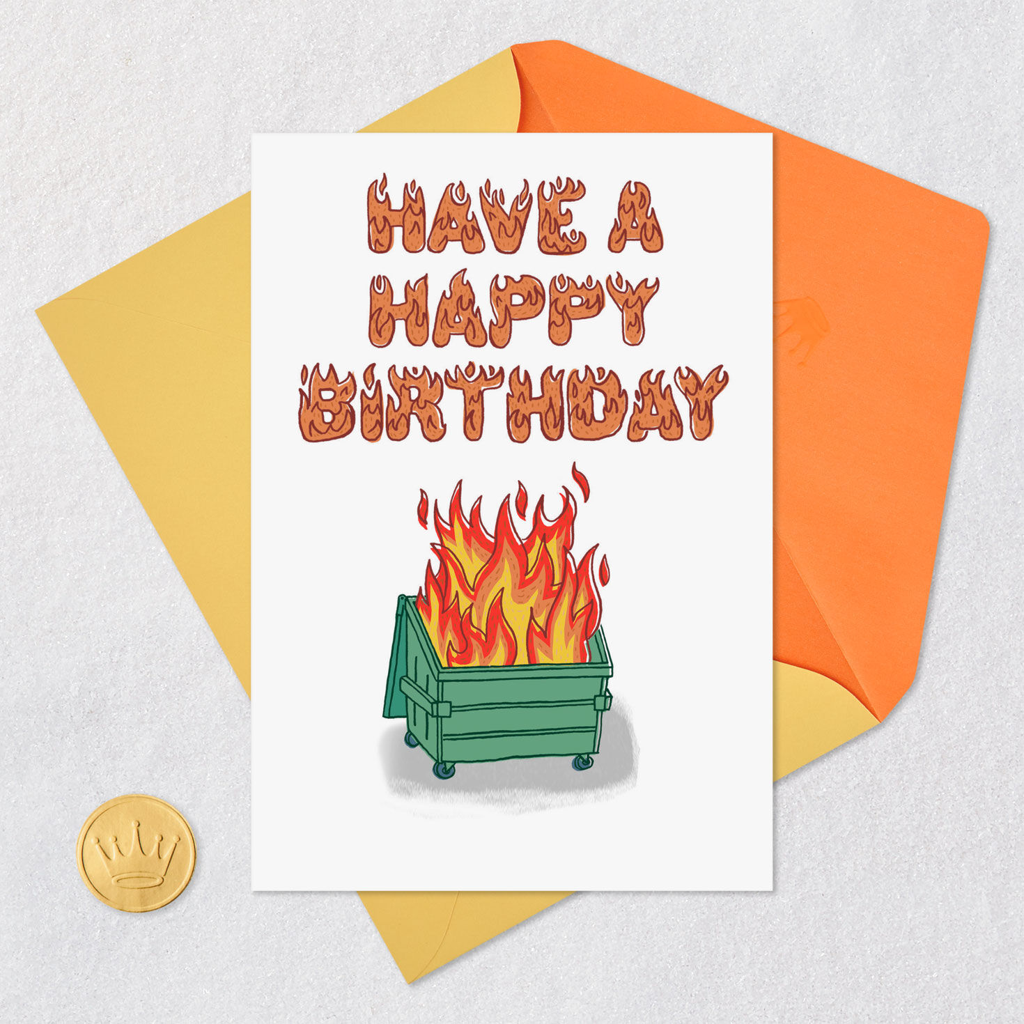Flame Letters and Dumpster Fire Funny Birthday Card Card with envelope and Seal image number 5