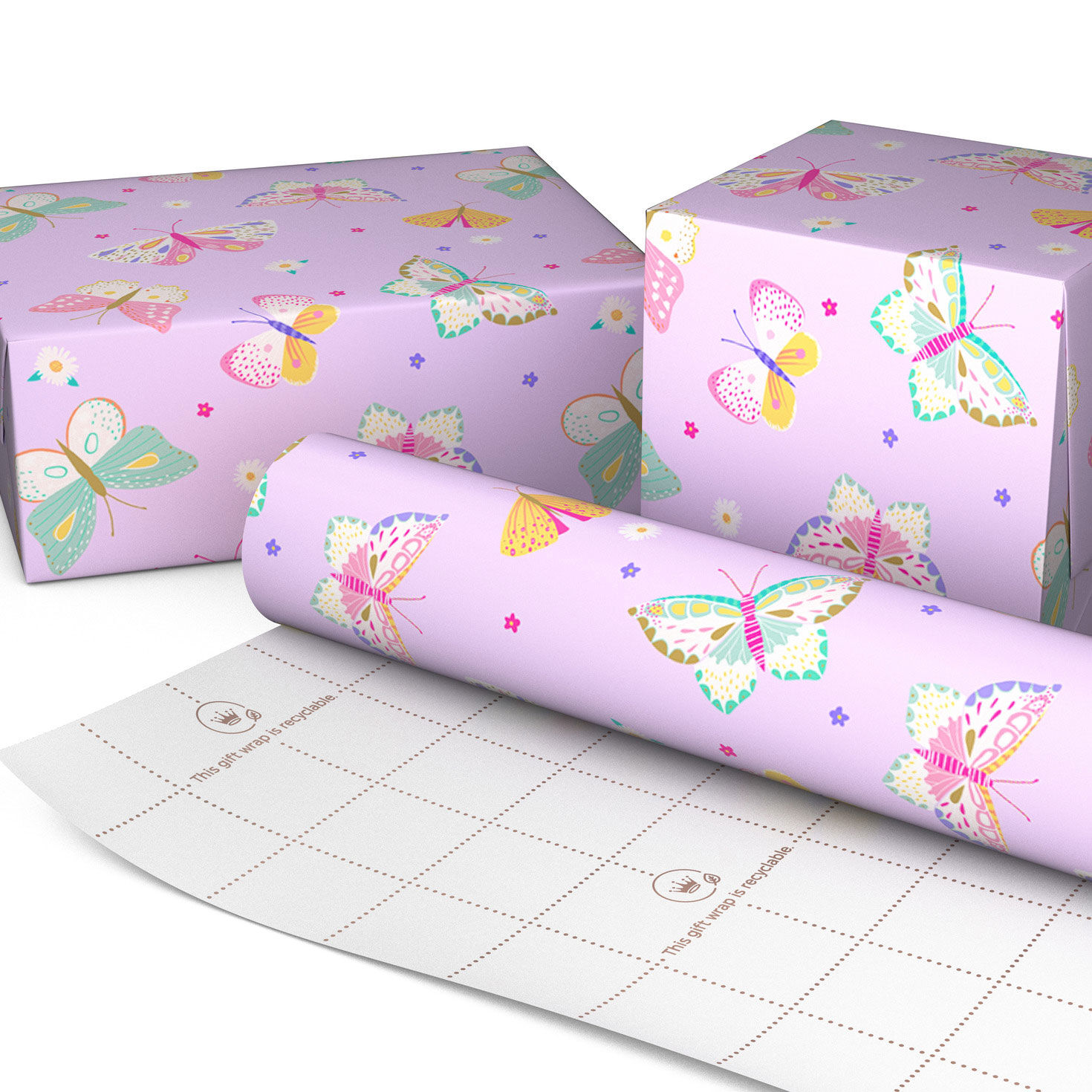 Pibble Wrapping Paper Pretty Butterflies on Lilac Wrapping Paper Roll, 20 sq. ft. - Wrapping ...