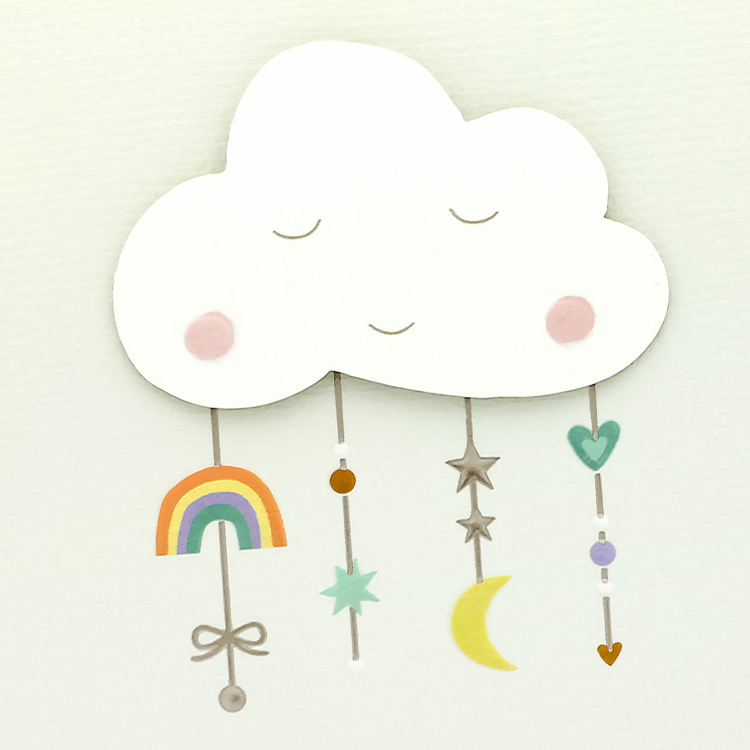 Cloud with Rainbow, Moon, Stars New Baby Shower Card for Two Moms Card Front Detail image number 4