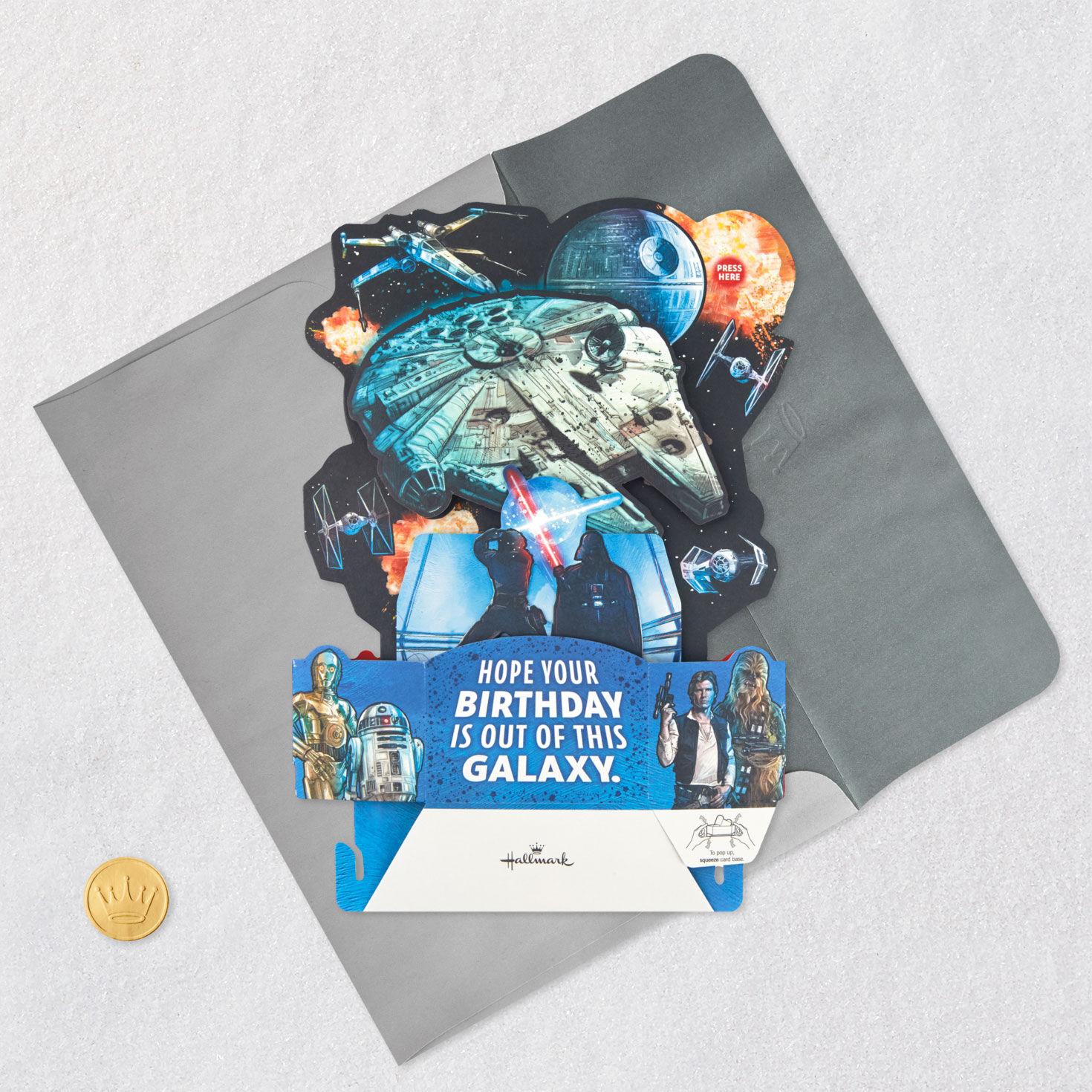 Star Wars A New Hope Pop-Up Musical Birthday Card Card Front with Envelope and Gold Seal image number 6