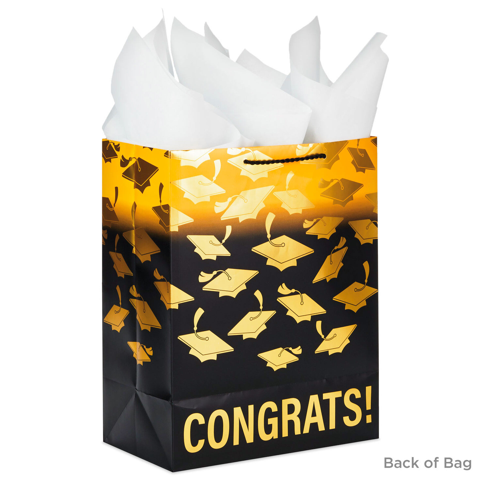 13" Mortarboards on Ombré Large Graduation Gift Bag With Tissue Paper