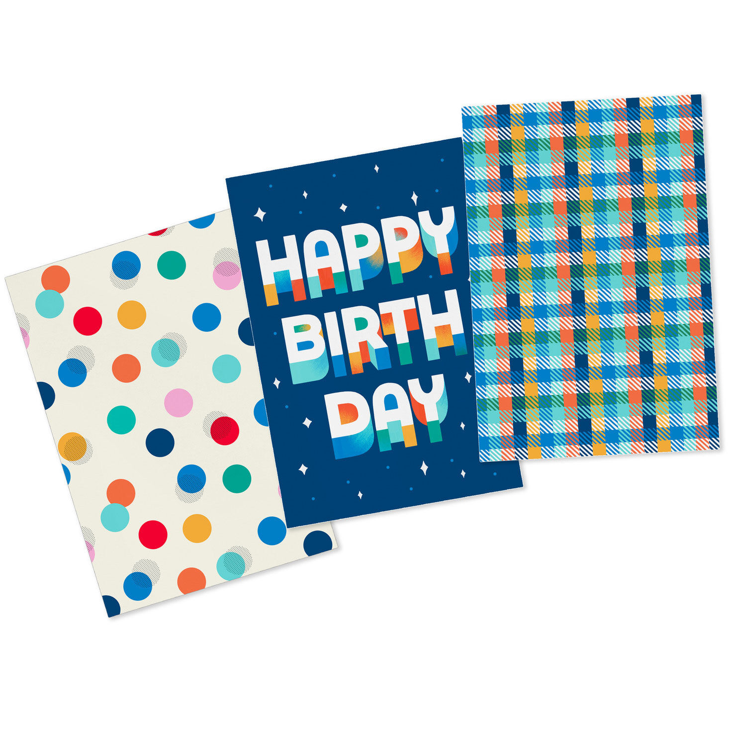 Celebrate kids' birthdays and more with this 3-pack of medium gift boxes in an assortment of dot, plaid and lettering designs. 2-piece gift boxes come with coordinating blue bases.  image number 5