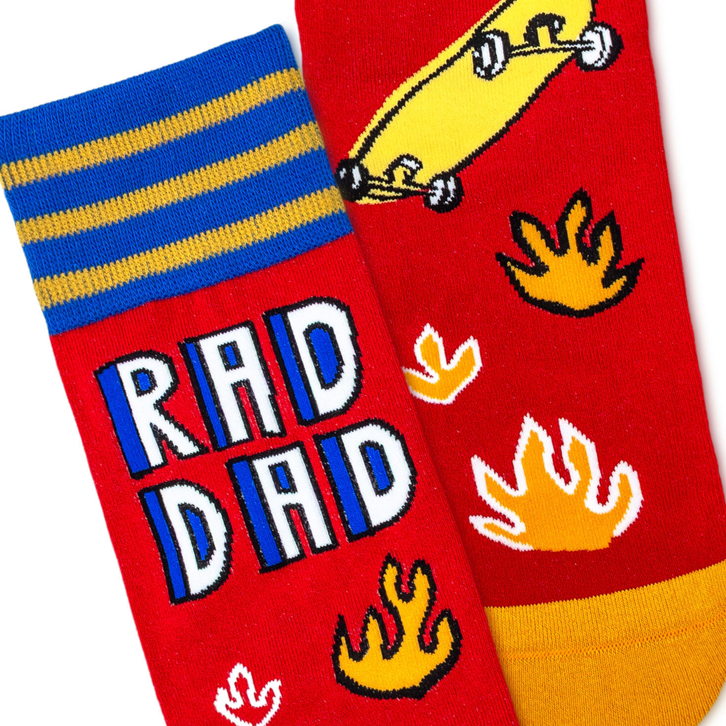 Skateboards and Fire on Red Rad Dad Crew Socks upclose view image number 3