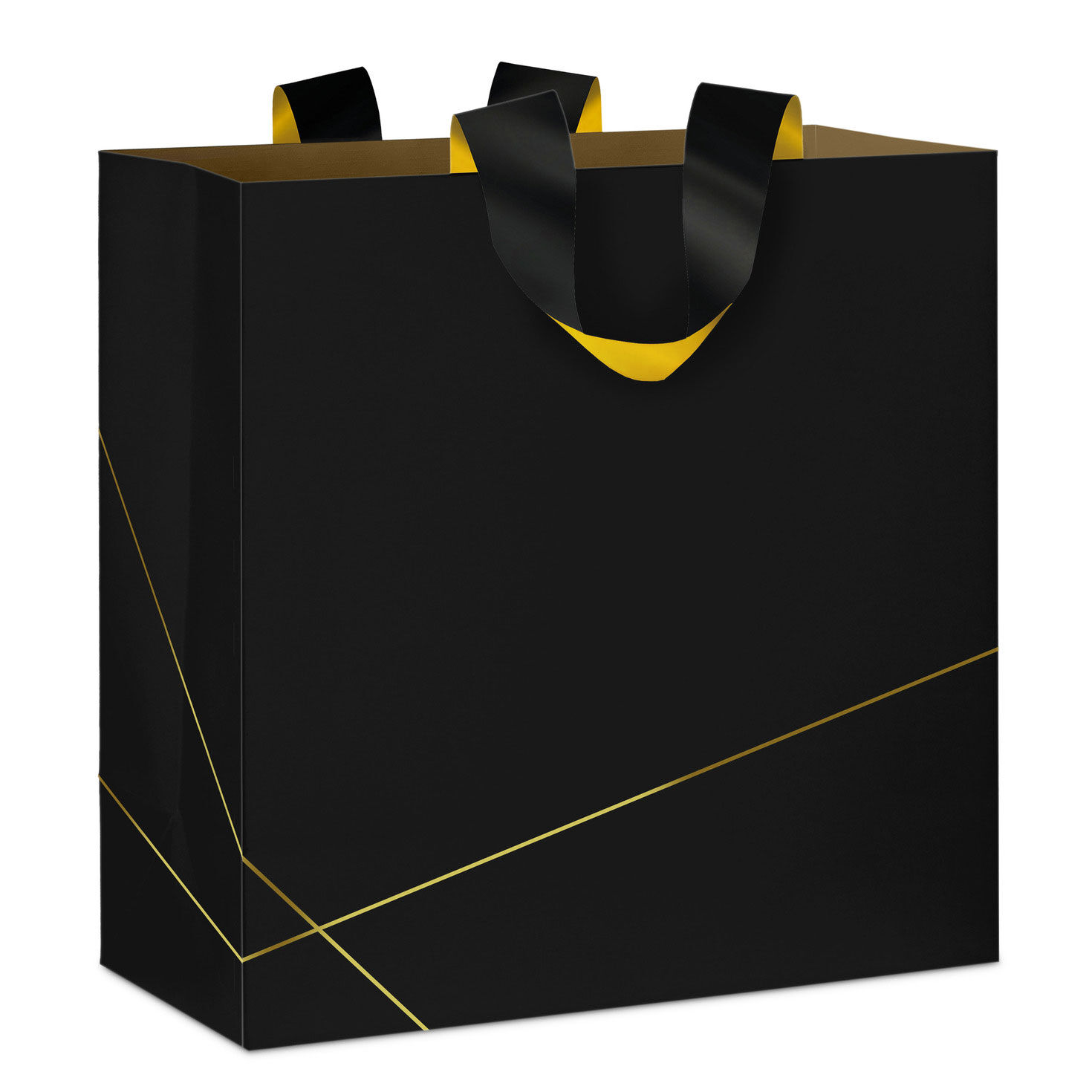 10.4" Gold Lines on Black Large Square Gift Bag