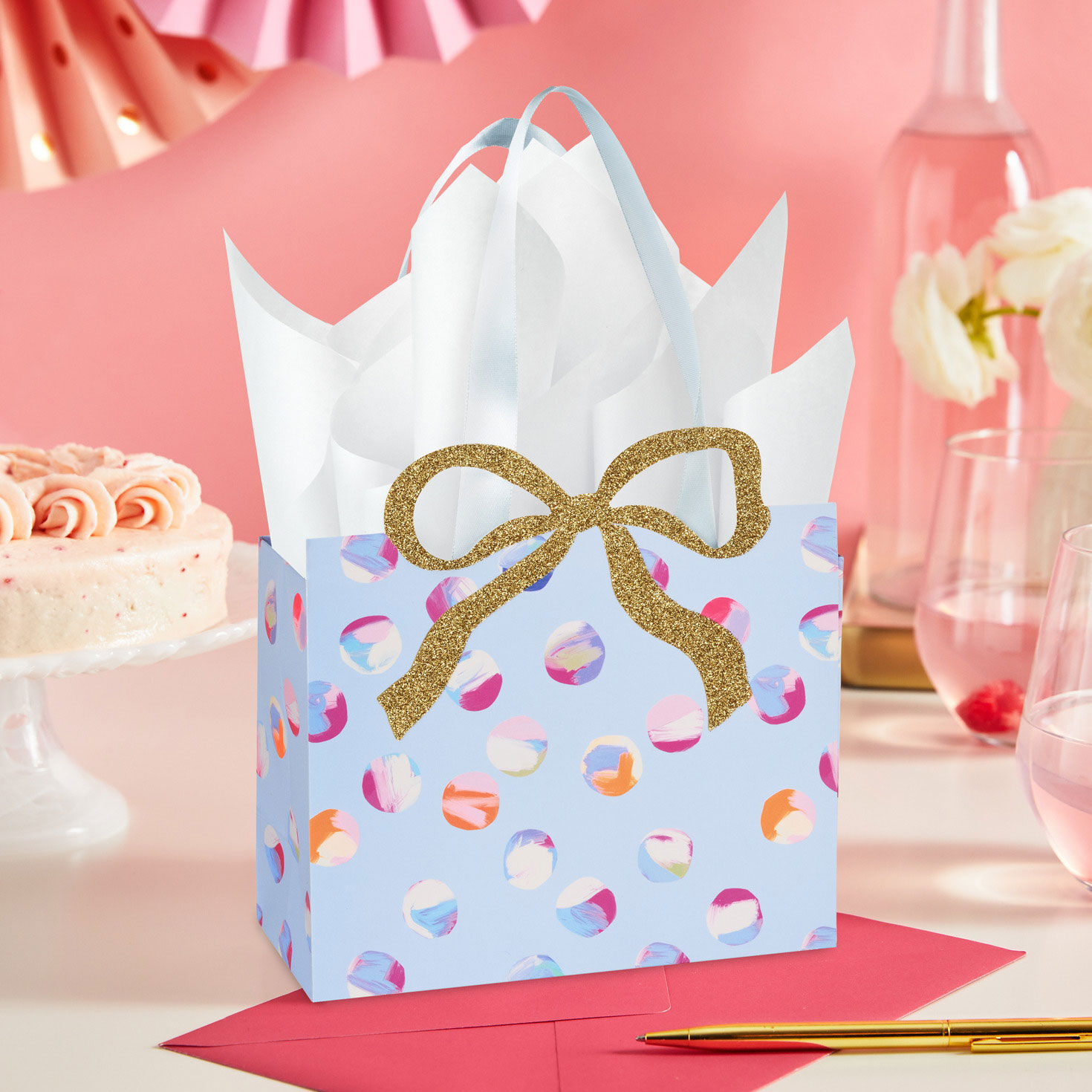 Patterned Polka Dots and Bow Small Gift Bag in use image number 2
