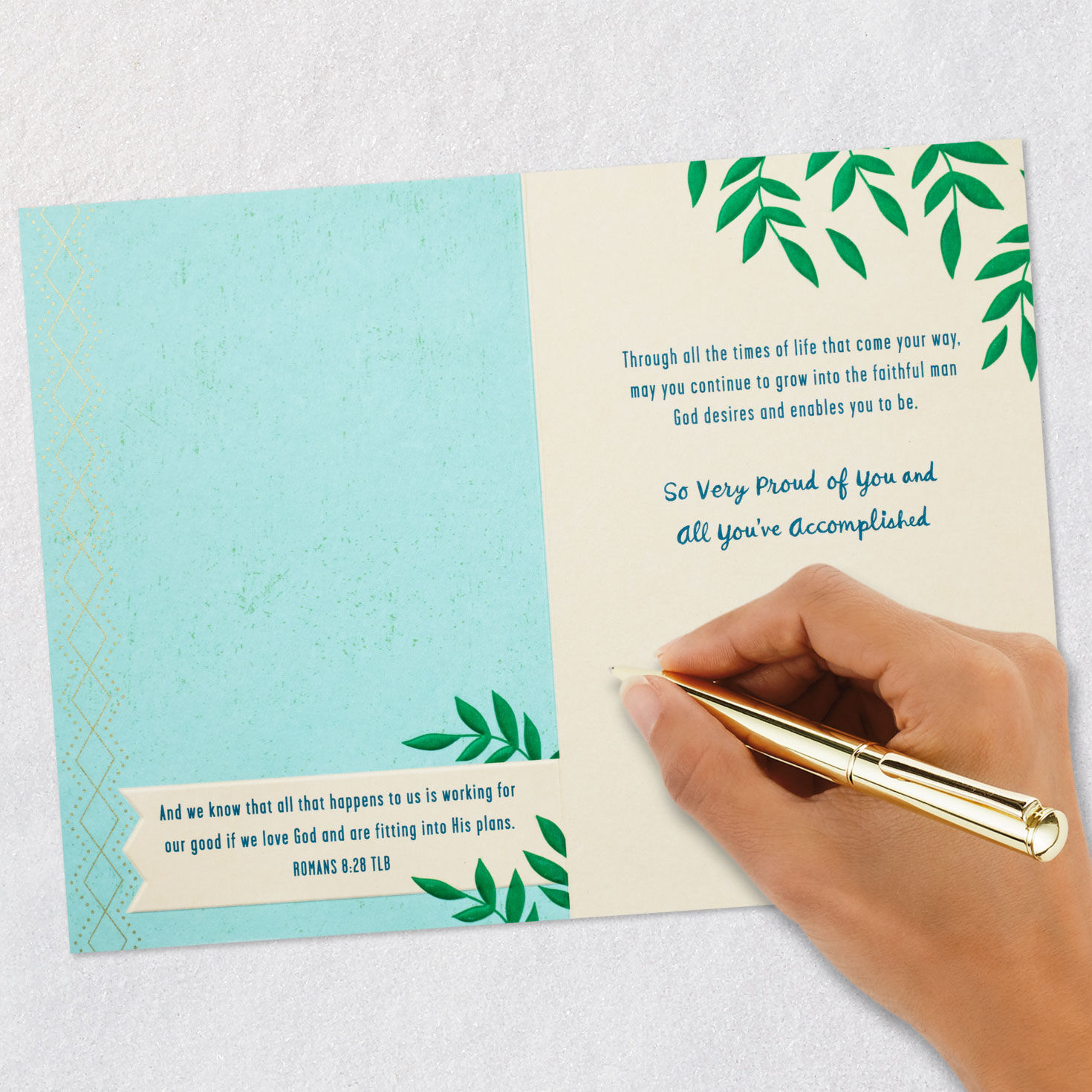 Blue Grad Cap with Leaves Religious Graduation Card Signing Card image number 7