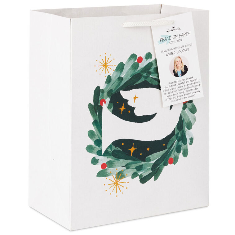 9.6" Dove and Wreath Medium Christmas Gift Bag