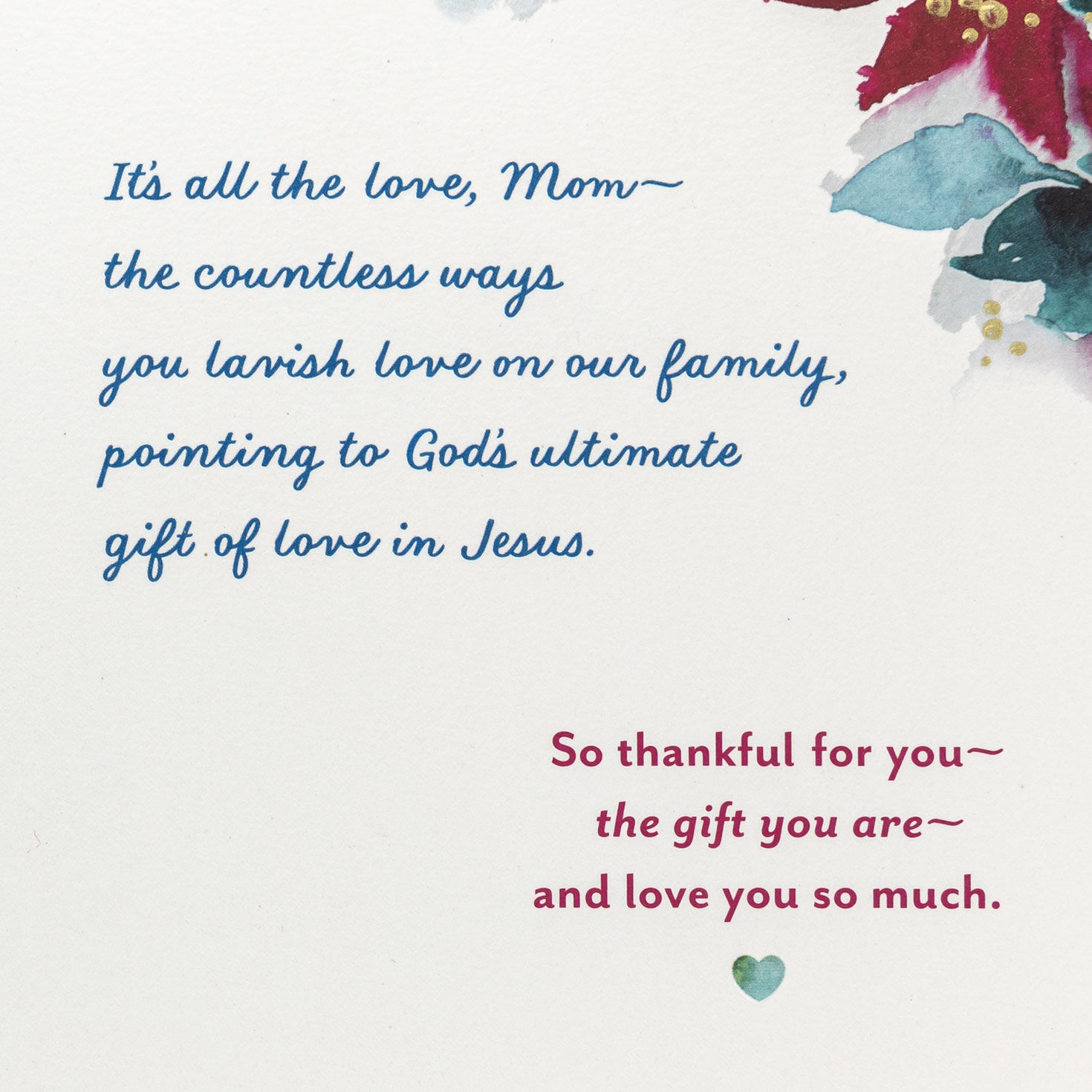 Watercolor Poinsettia Flowers Mom Christmas Card sentiment image number 2