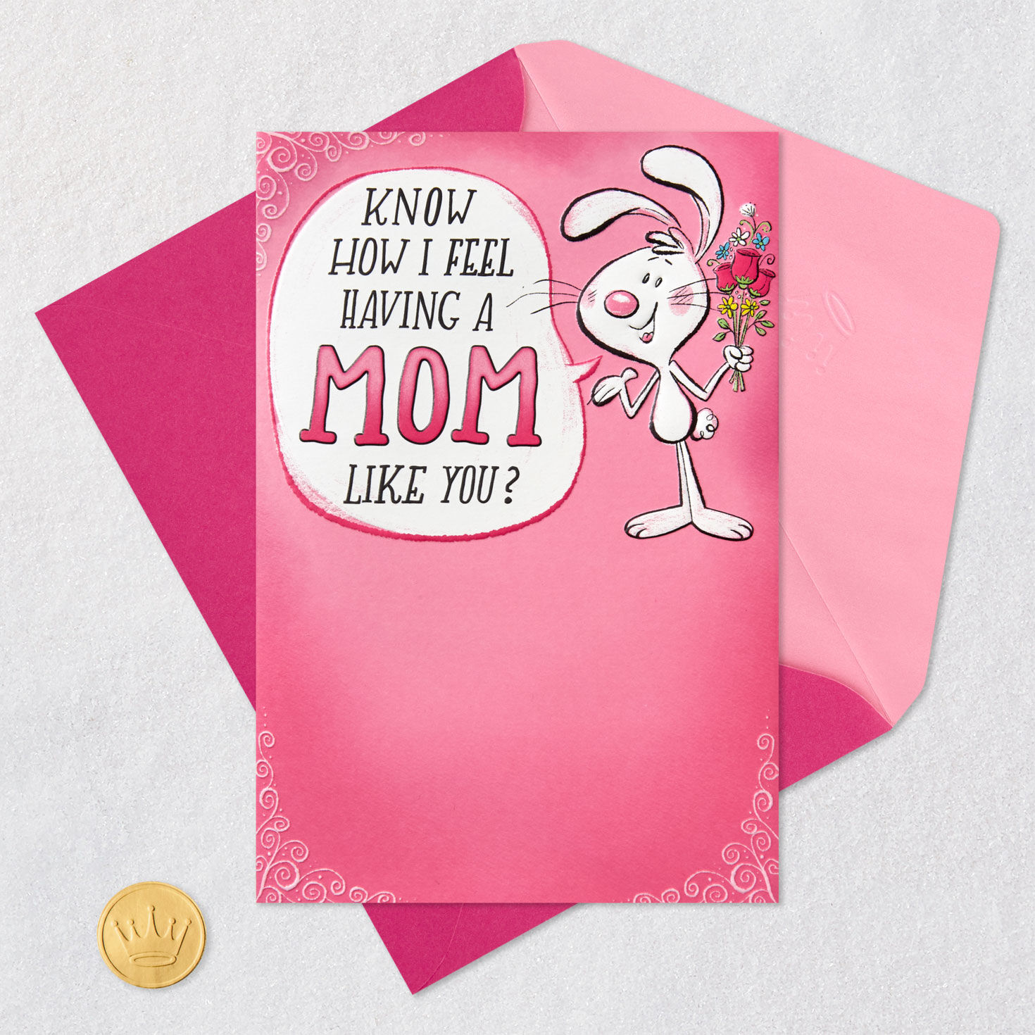 Bunny Pop-Up Funny Mother's Day Card for Mom With Music Card Front with Envelope and Gold Seal image number 5