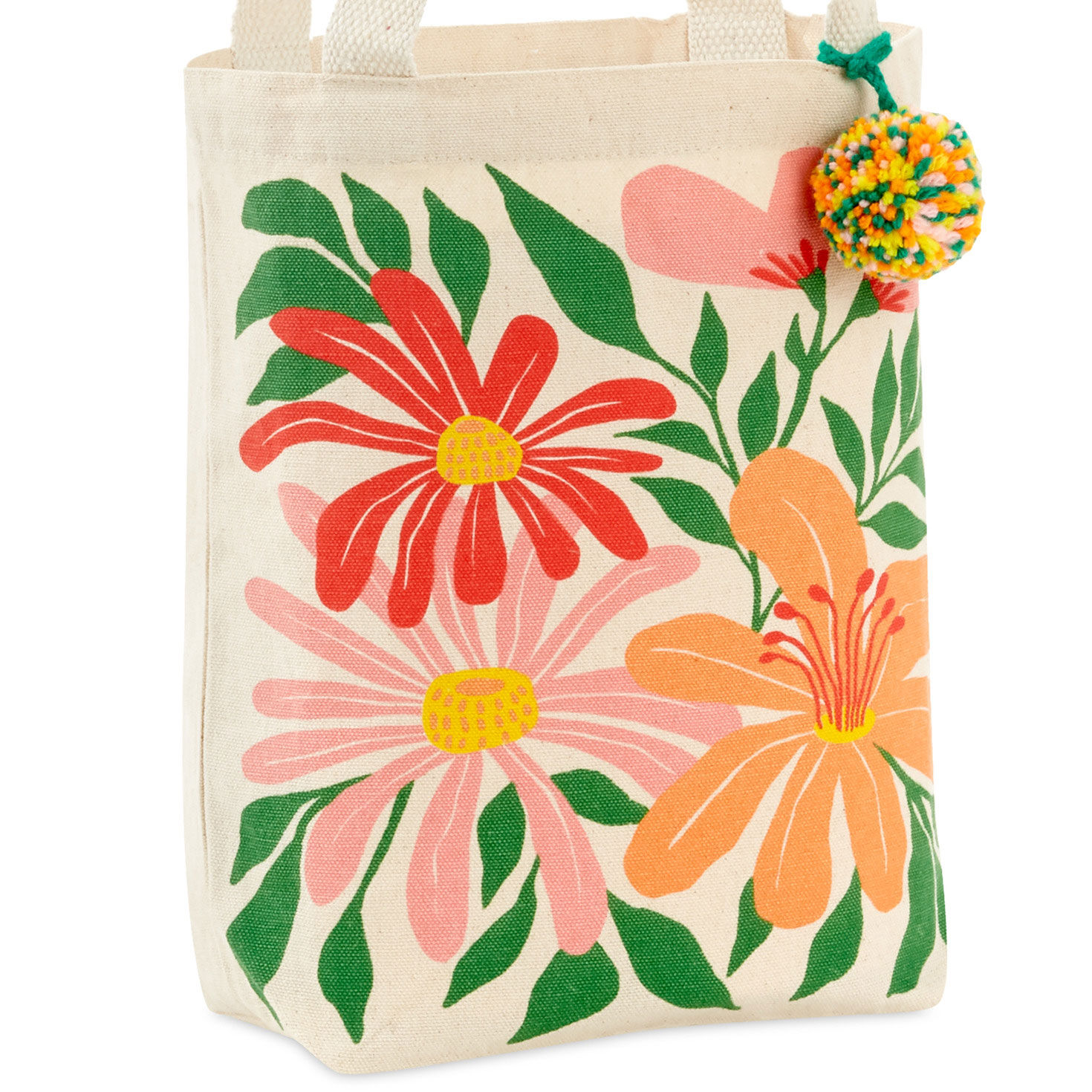 Colorful Flowers and Leaves Canvas Tote Gift Bag upclose detail image number 5