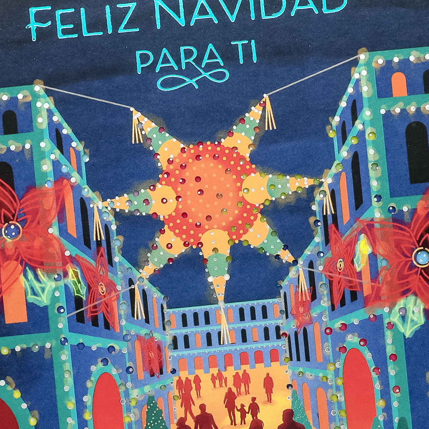 Festive Street Scene Christmas Card in Spanish Card Front Detail image number 5