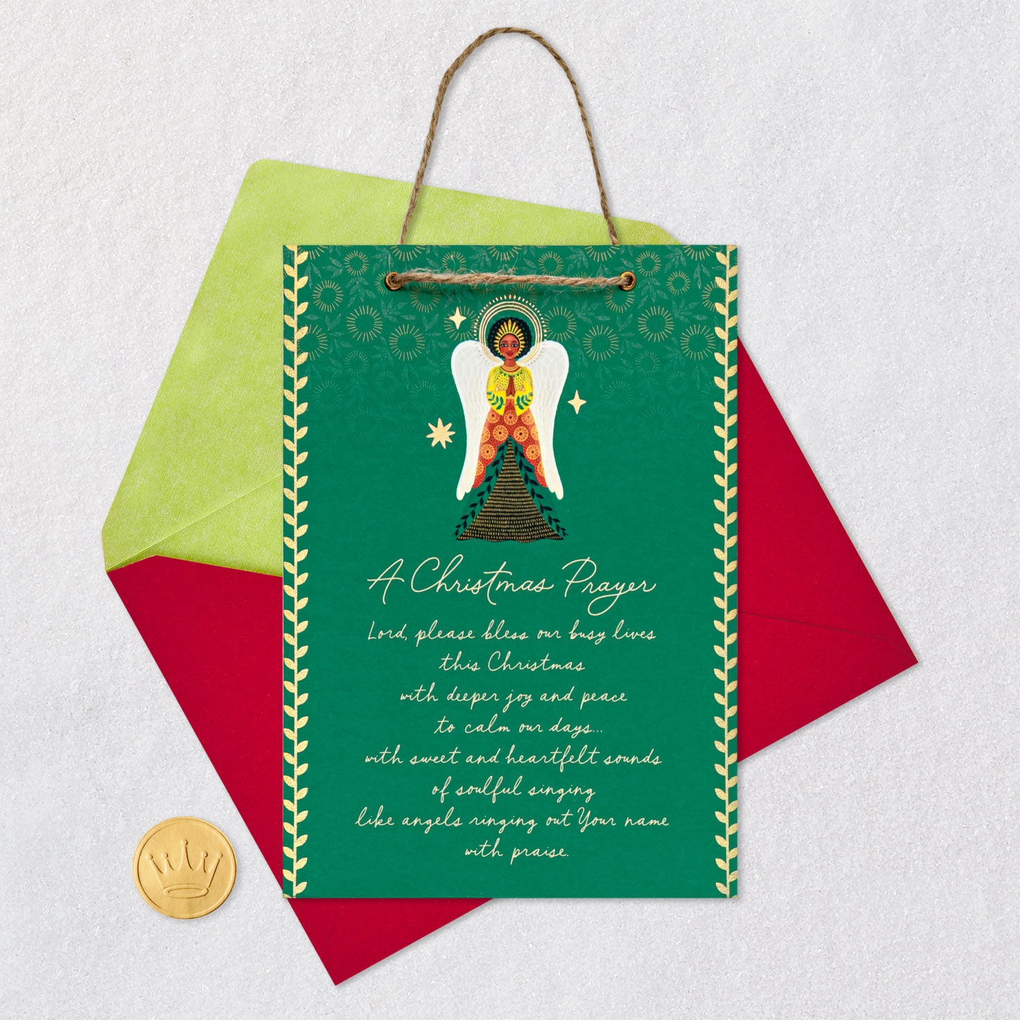 Angel Prayer Religious Christmas Card Card Front with Envelope and Gold Seal image number 7