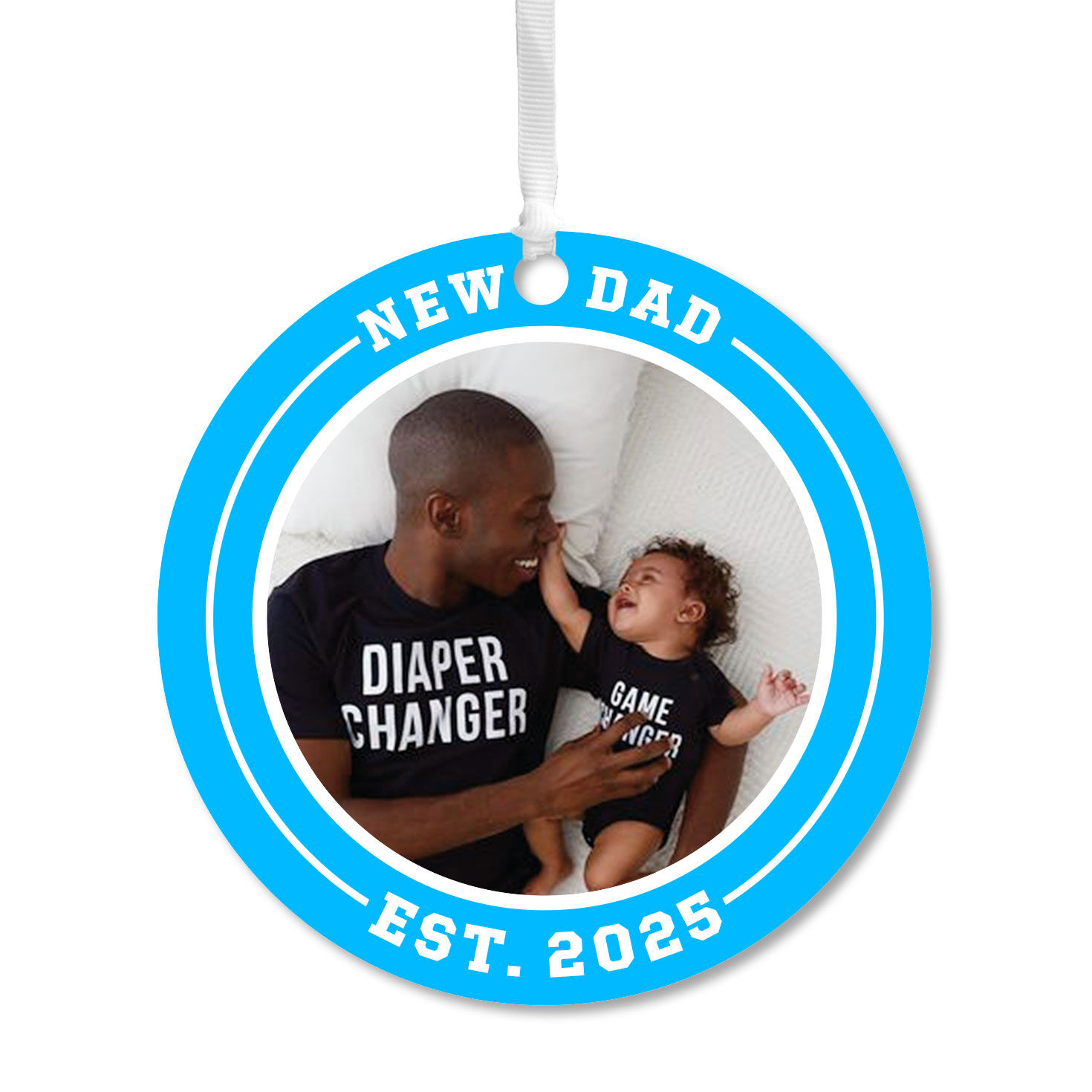 New Dad Round Metal Personalized Ornament, Custom Photo and Text