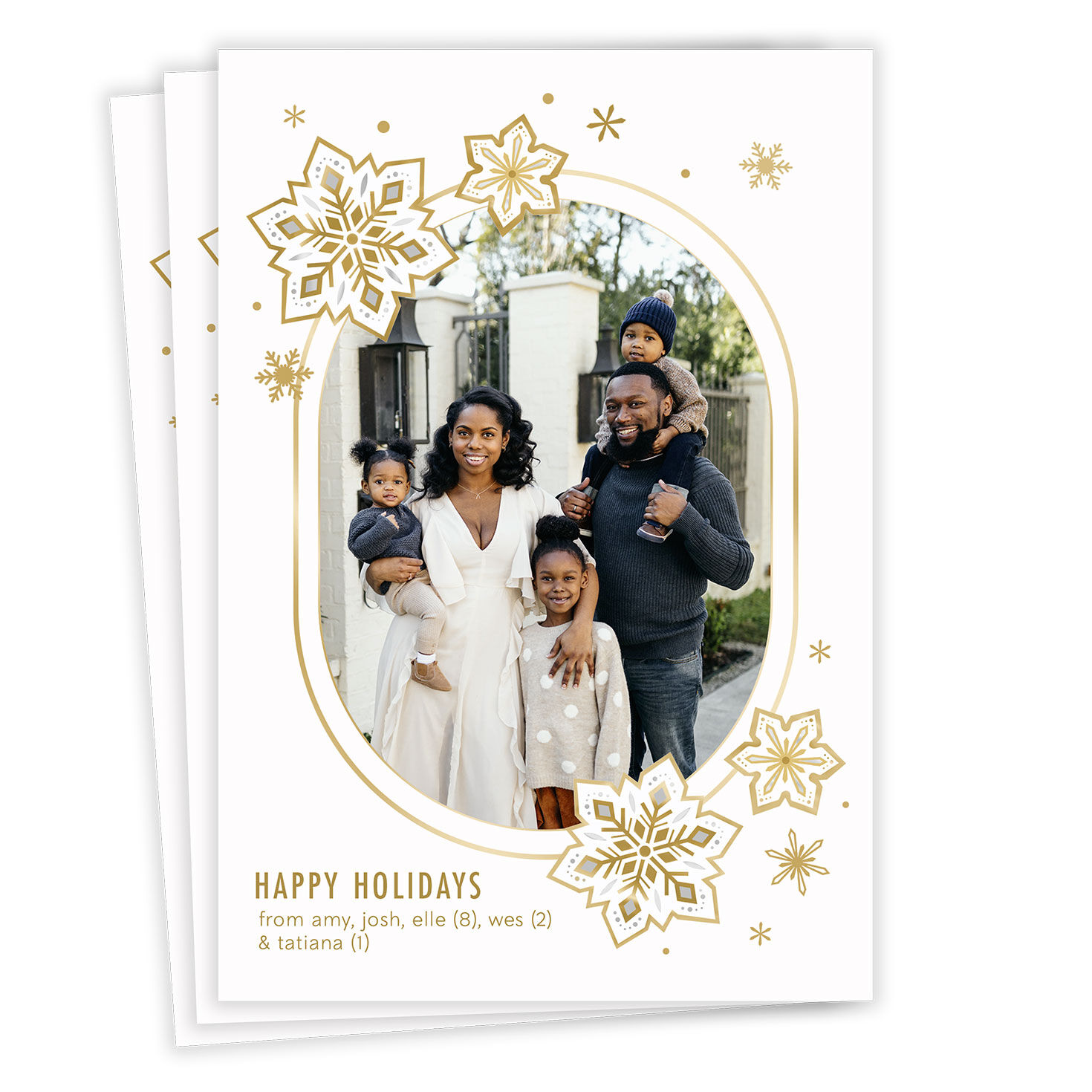 Pretty Gold Snowflakes Flat Holiday Photo Card